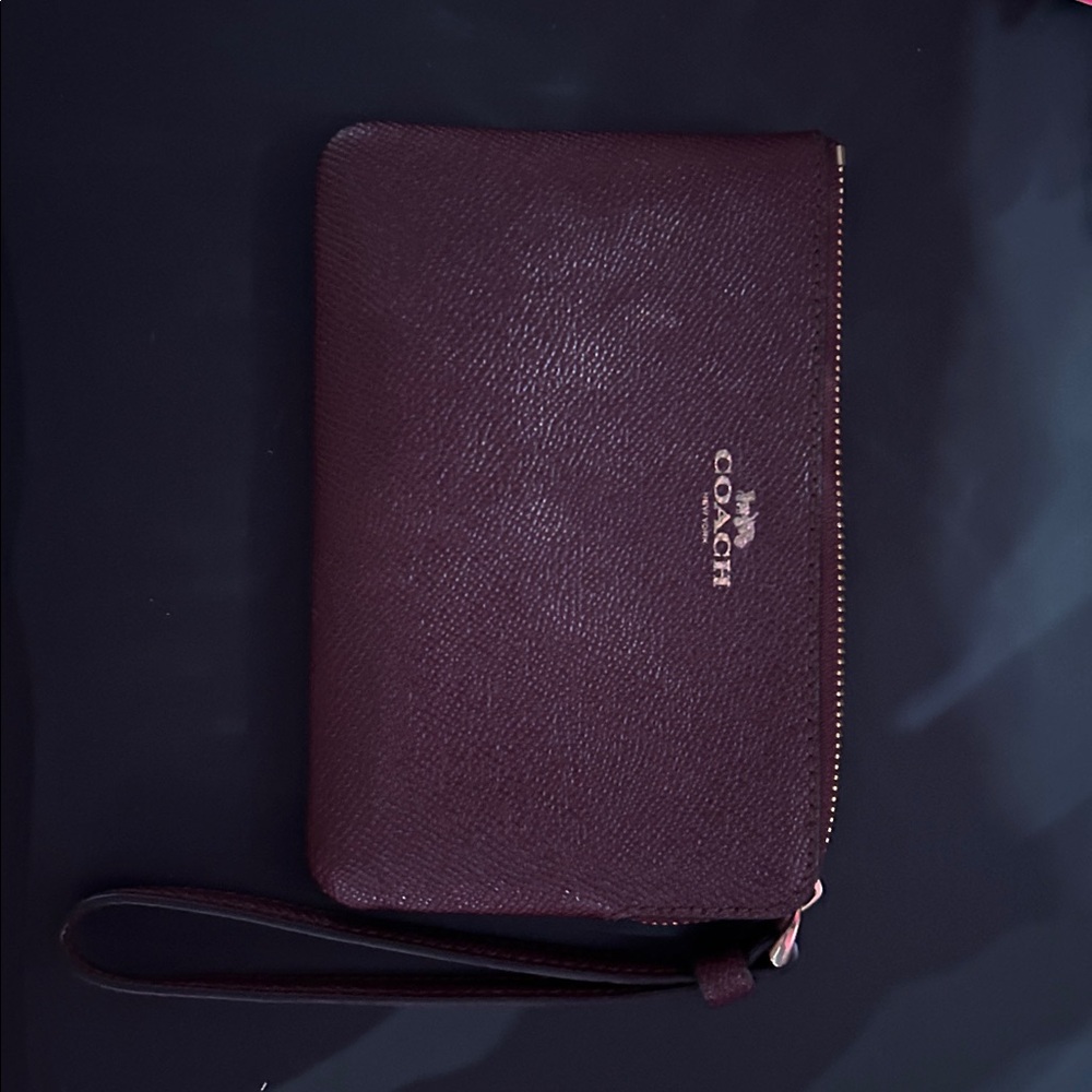 Coach Dark Wine Wristlet with Gold Accents. NWOT